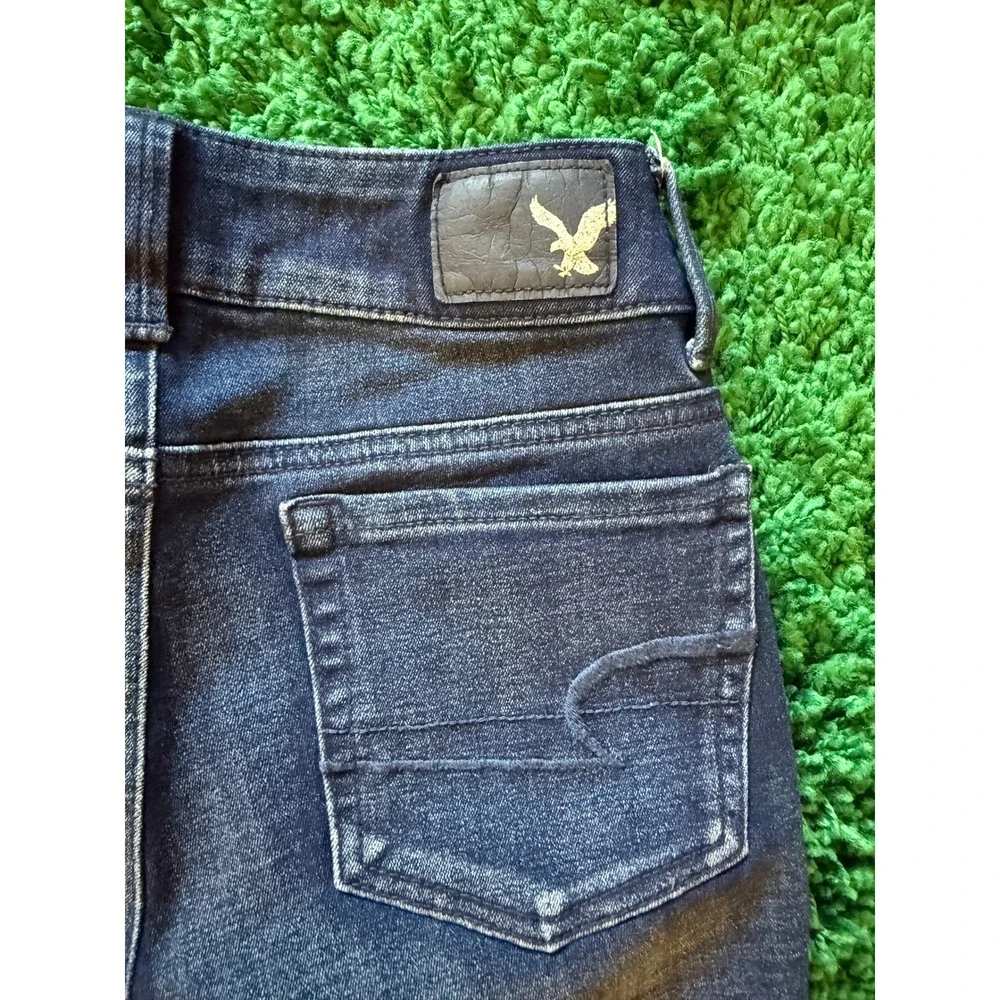 American Eagle Artist Crop Jeans Womens 00 Dark Blue Excellent Distressed Stretc